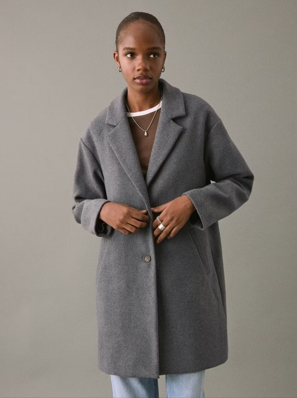 Mango Cloth midi-coat Charcoal Grey Single-Button Pea Coat Size XXS